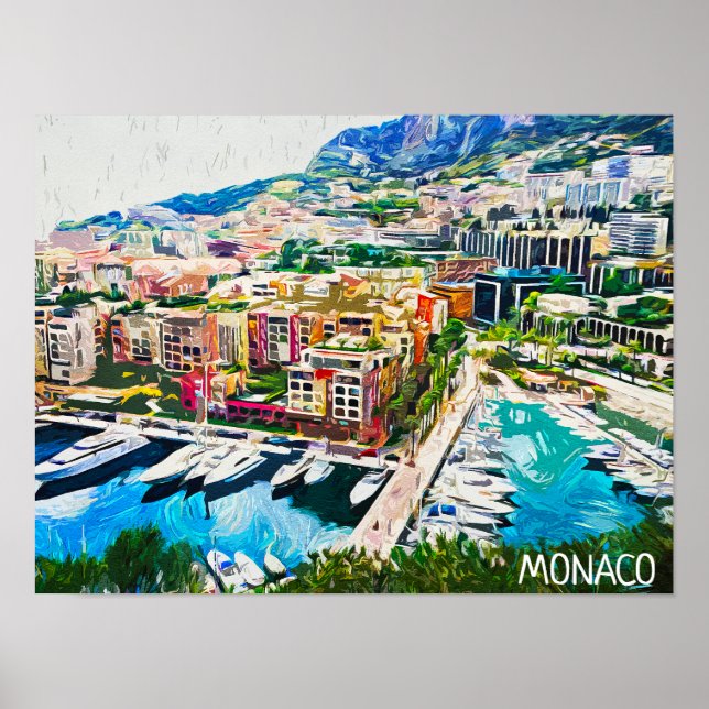 Monaco Oil Paint Marina Yacht Port  Poster (Front)