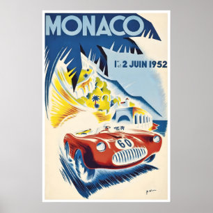 Monaco Racecar Poster 1952 Racing Print Sportscar