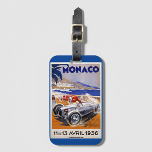Monaco travel poster, 1936 auto race, luggage tag