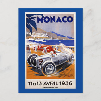 Monaco travel poster, 1936 auto race, postcard