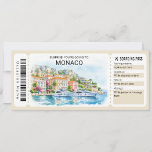 Monaco Trip Boarding Pass Ticket Invitation