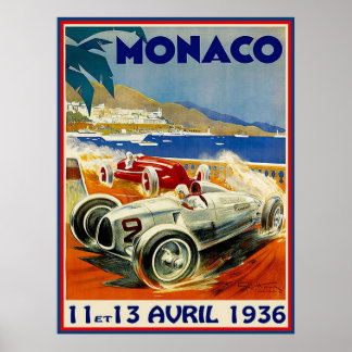 MONACO  Vintage 1936 Grand Prix Auto Racing Print