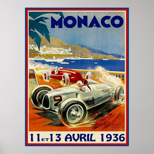MONACO  Vintage 1936 Grand Prix Auto Racing Print (Front)