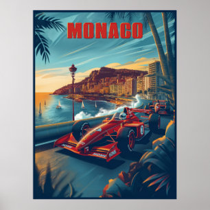 Monaco Vintage Auto Race Travel Poster