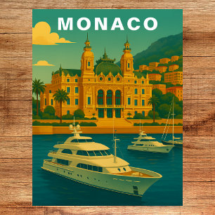 Monaco Vintage Mediterranean Harbour & Yacht Postcard