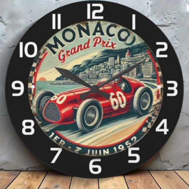Monaco Vintage Racing Poster Large Clock (Creator Uploaded)