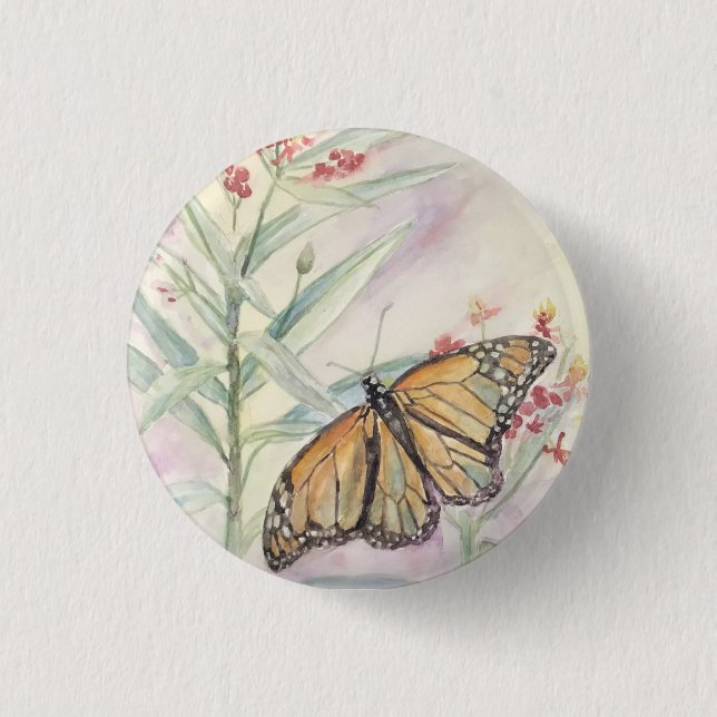 Monarch and Milkweed 3 Cm Round Badge (Front)
