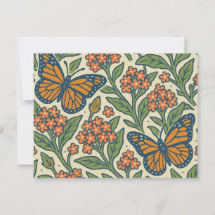 Monarch Butterflies and Milkweed Flowers           Postcard