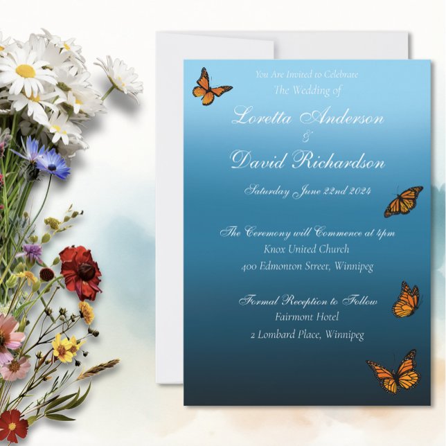 Monarch Butterflies Blue Ombre Invitation (Creator Uploaded)