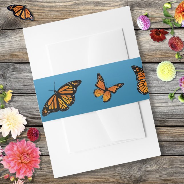 Monarch Butterflies Blue Ombré  Invitation Belly Band (Creator Uploaded)