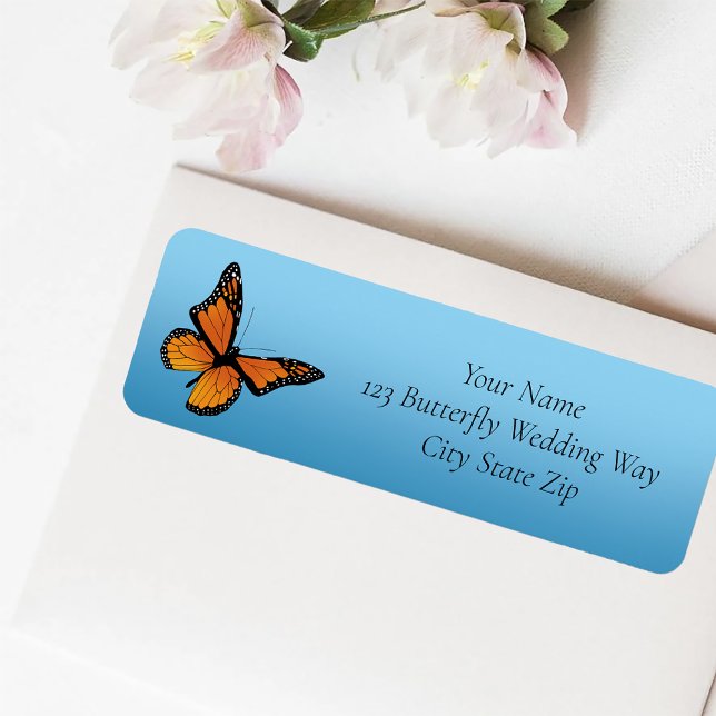 Monarch Butterflies Blue Ombre Return Address Label (Creator Uploaded)