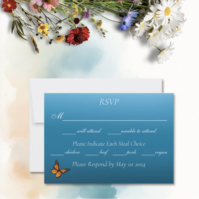 Monarch Butterflies Blue Ombre RSVP Card (Creator Uploaded)