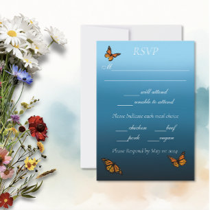 Monarch Butterflies Blue Ombre RSVP Card
