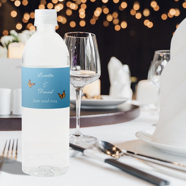 Monarch Butterflies Blue Ombre Water Bottle Label (Creator Uploaded)