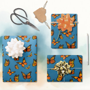 Monarch Butterflies Blue Ombre Wrapping Paper Sheet