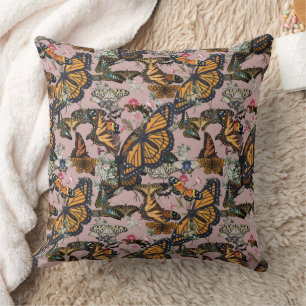 Monarch Butterflies & Floral Botanical Pattern Cushion
