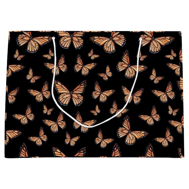 Monarch Butterflies on Black Large Gift Bag (Front)