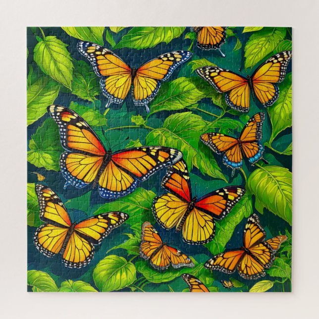 Monarch Butterflies on Lush Green Leaves Jigsaw Puzzle (Vertical)