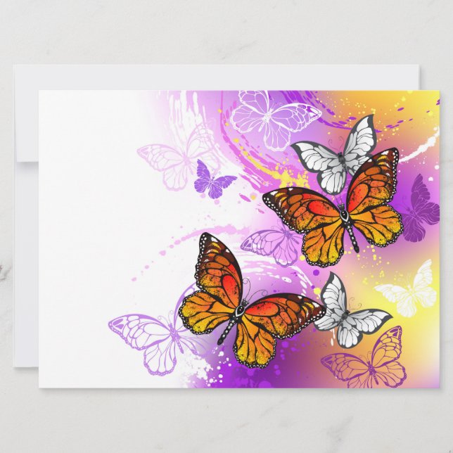 Monarch Butterflies on Purple Background Announcement (Front)