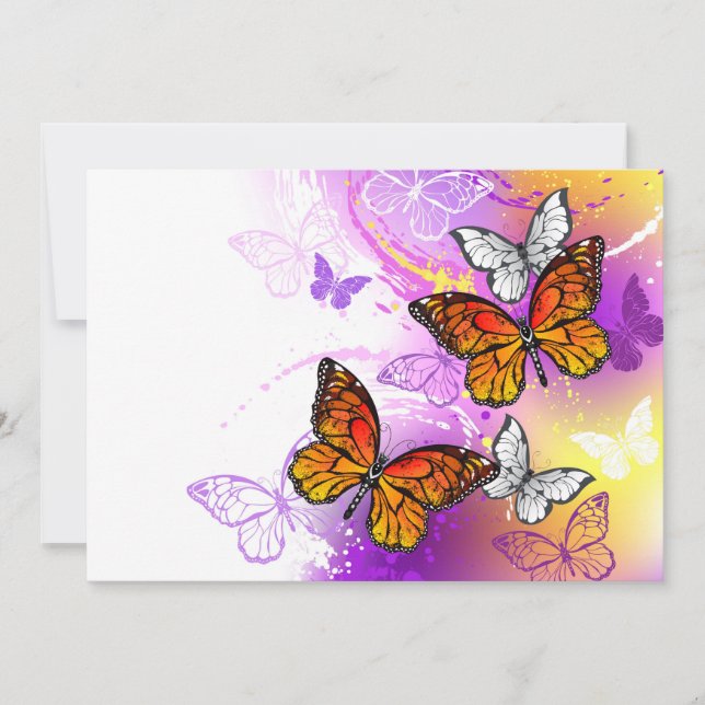Monarch Butterflies on Purple Background Announcement (Front)