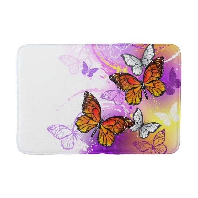 Monarch Butterflies on Purple Background Bath Mat (Front)