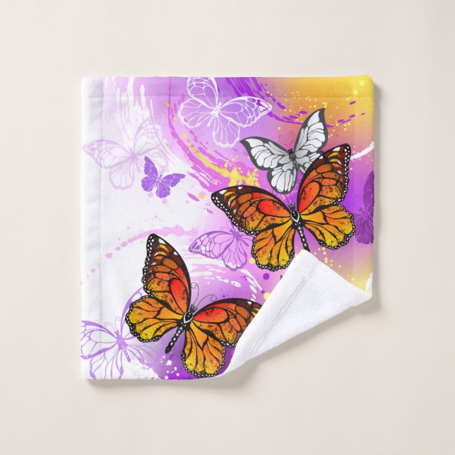 Monarch Butterflies on Purple Background Bath Towel Set (Wash Cloth)