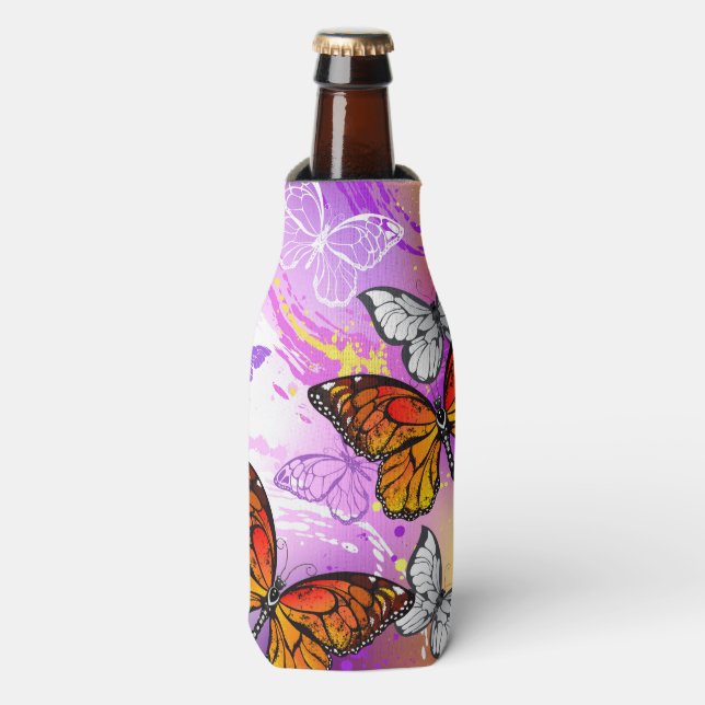 Monarch Butterflies on Purple Background Bottle Cooler (Bottle Front)