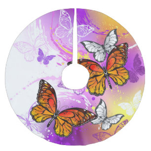Monarch Butterflies on Purple Background Brushed Polyester Tree Skirt