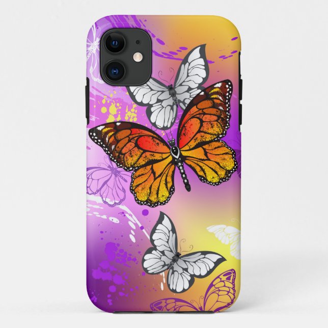 Monarch Butterflies on Purple Background Case-Mate iPhone Case (Back)