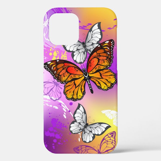 Monarch Butterflies on Purple Background Case-Mate iPhone Case (Back)