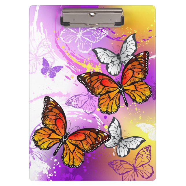Monarch Butterflies on Purple Background Clipboard (Front)