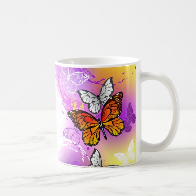Monarch Butterflies on Purple Background Coffee Mug (Right)