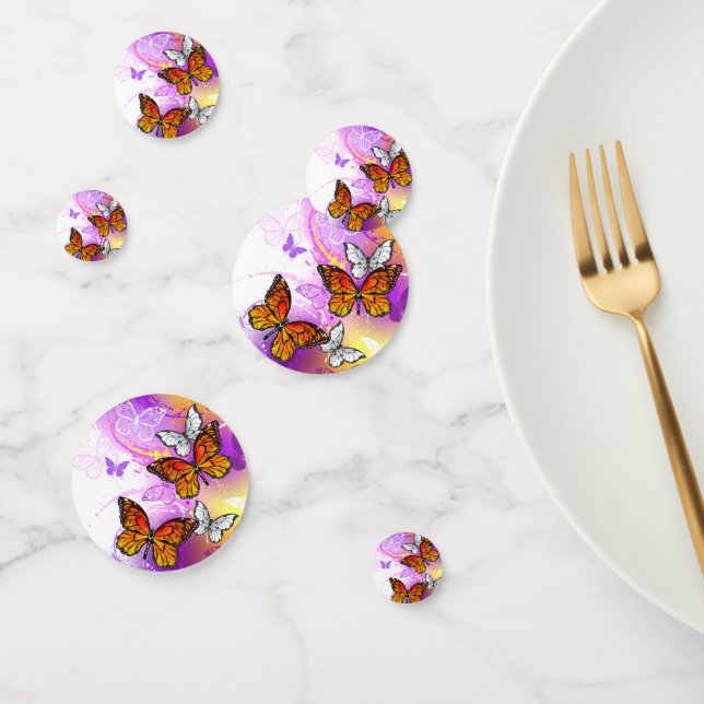 Monarch Butterflies on Purple Background Confetti (Group)