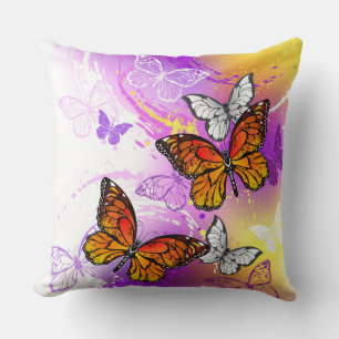 Monarch Butterflies on Purple Background Cushion