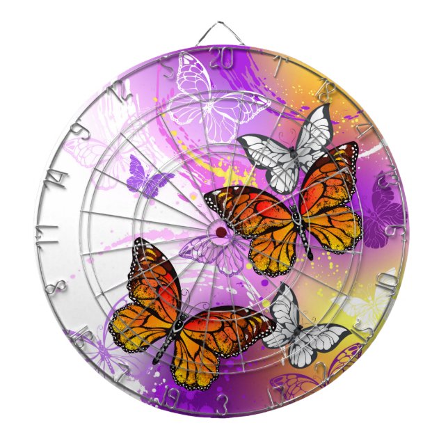 Monarch Butterflies on Purple Background Dartboard (Front)