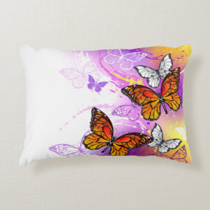Monarch Butterflies on Purple Background Decorative Cushion