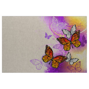 Monarch Butterflies on Purple Background Fabric