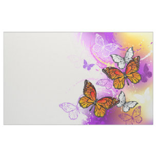 Monarch Butterflies on Purple Background Fabric