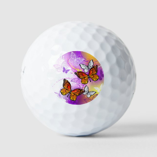 Monarch Butterflies on Purple Background Golf Balls (Front)
