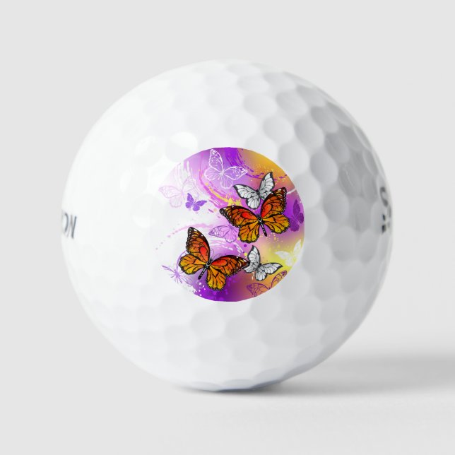 Monarch Butterflies on Purple Background Golf Balls (Front)
