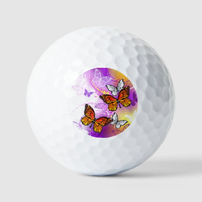 Monarch Butterflies on Purple Background Golf Balls (Front)