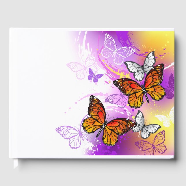 Monarch Butterflies on Purple Background Guest Book (Front)