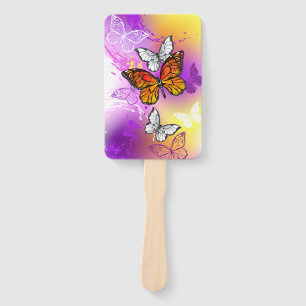 Monarch Butterflies on Purple Background Hand Fan