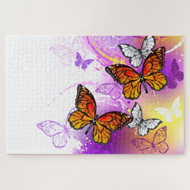 Monarch Butterflies on Purple Background Jigsaw Puzzle (Horizontal)
