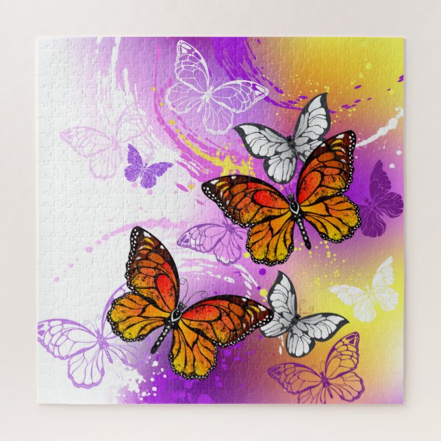 Monarch Butterflies on Purple Background Jigsaw Puzzle (Vertical)