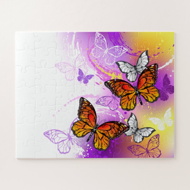 Monarch Butterflies on Purple Background Jigsaw Puzzle (Horizontal)