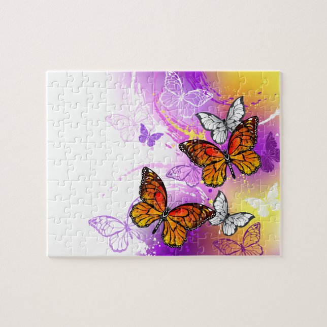 Monarch Butterflies on Purple Background Jigsaw Puzzle (Horizontal)
