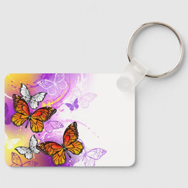 Monarch Butterflies on Purple Background Key Ring (Front)