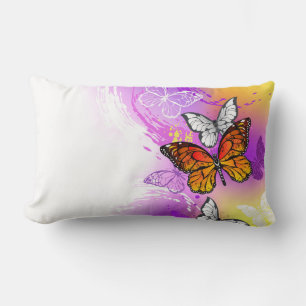 Monarch Butterflies on Purple Background Lumbar Cushion