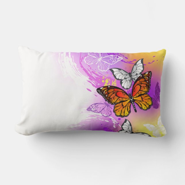 Monarch Butterflies on Purple Background Lumbar Cushion (Front)
